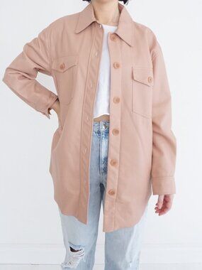 Aritzia Wilfred Blush Pink Vegan Leather Button Shacket Oversized Utility S